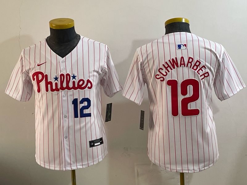 Youth 2026 Philadelphia Phillies #12 Schwarber White Game Nike MLB Jersey style 03->youth nfl jersey->Youth Jersey